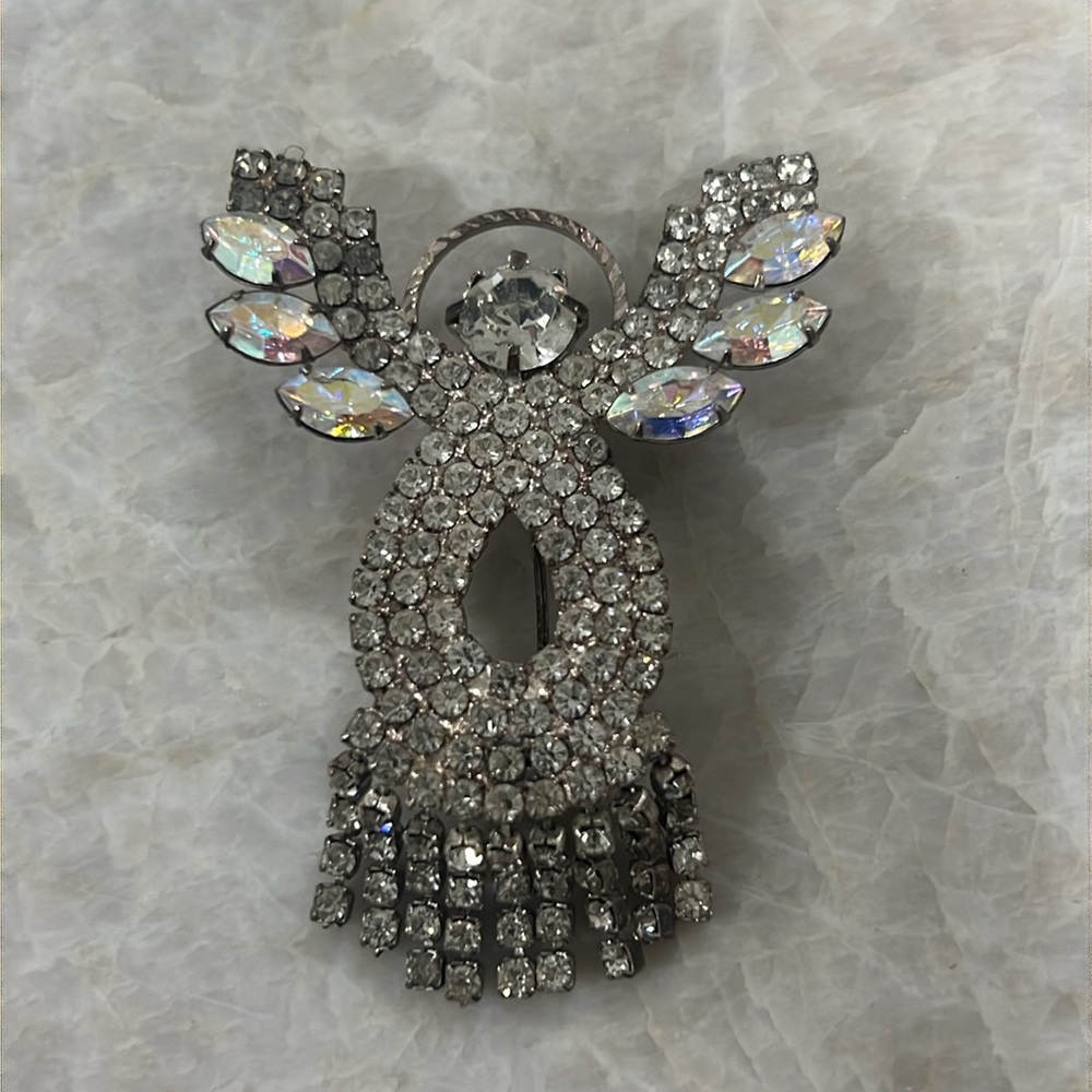 Angel rhinestone brooch